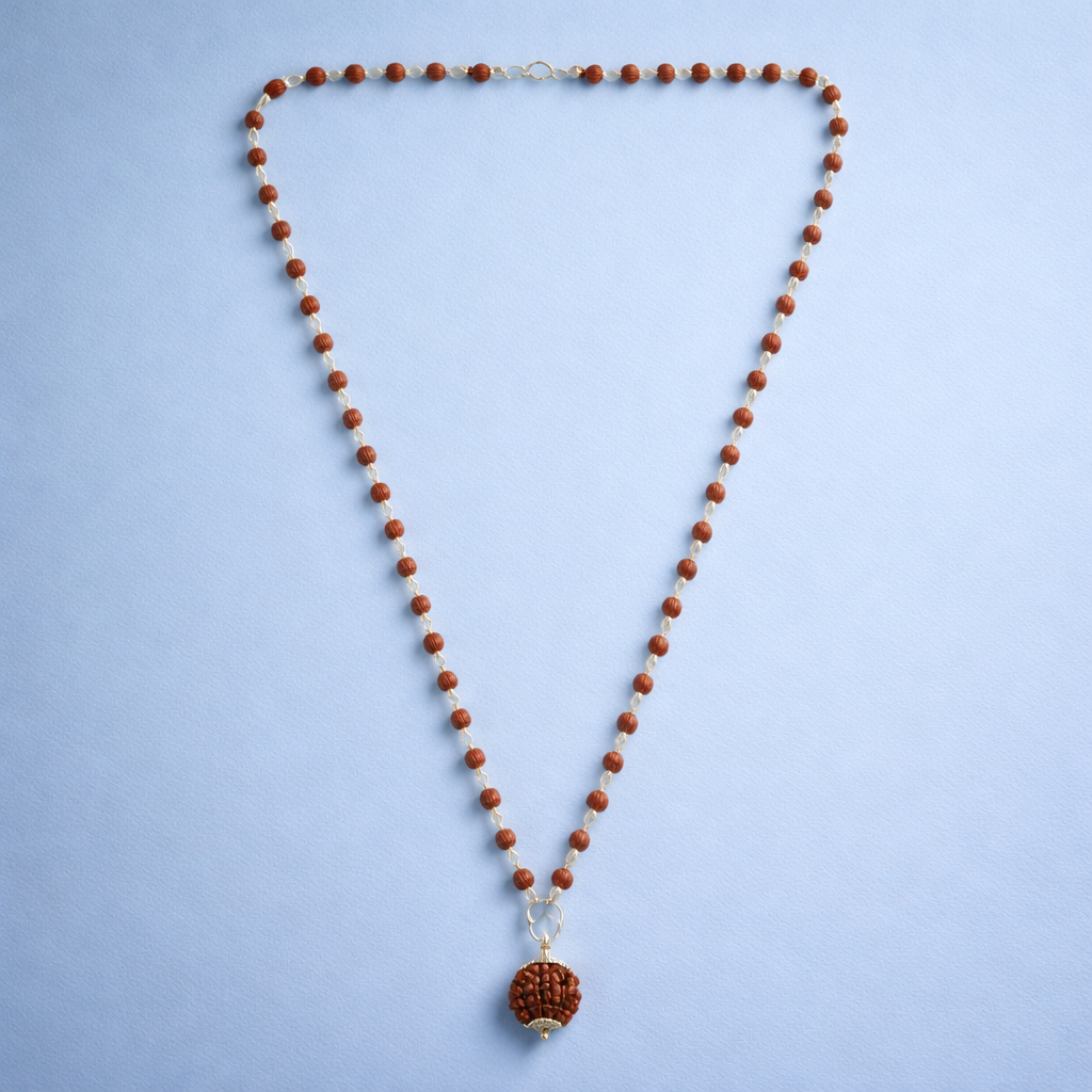 5 Mukhi Rudraksha Mala - With Natural 6 Mukhi Rudraksha Pendant